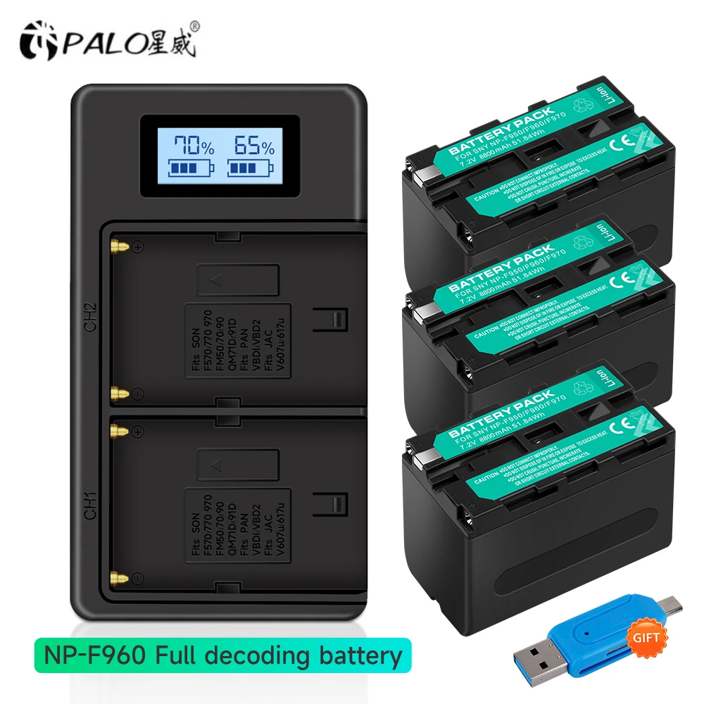 

7.2V 8800mAh NP F960 NP-F960 F970 F980 Battery+LCD Dual Charger for SONY F970 F960 F770 F570 CCD-RV100 F980 MC1500C PLM-100