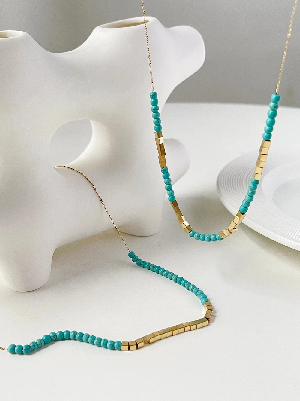 Peri'sBox микс нержавеющая сталь Золотая квадратная трубка Женская бирюза Колье