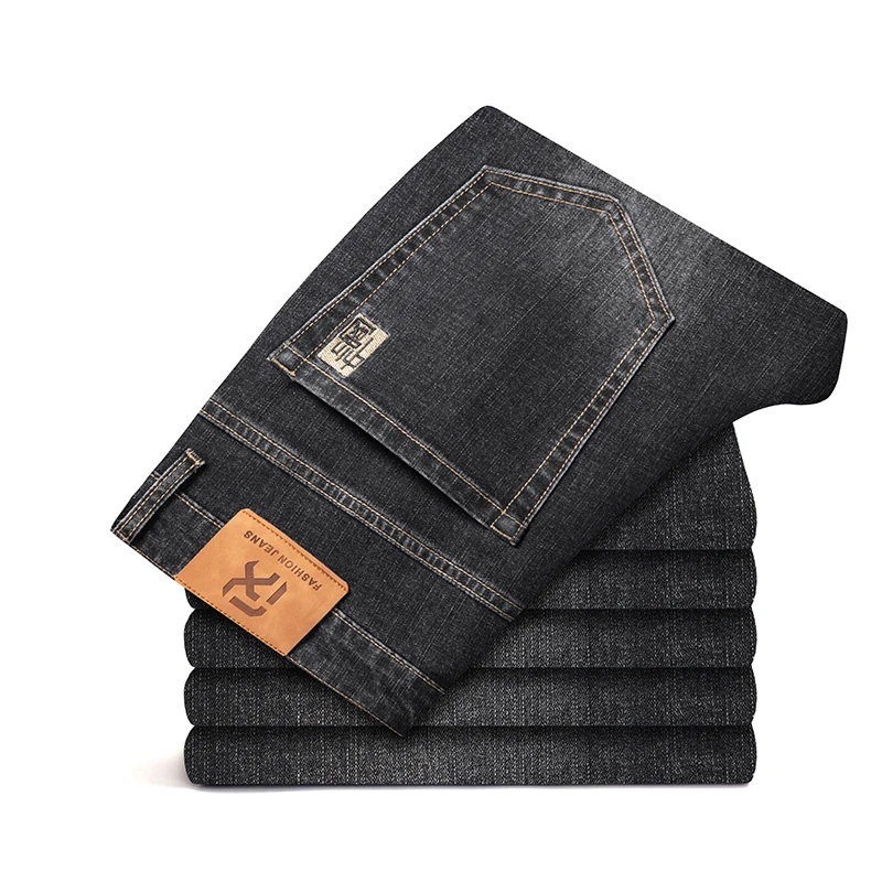 

Autumn Brand Straight Loose High Quality Denim Jeans Classic Business Casual Men's Fashion Jeans Dark Blue Black
