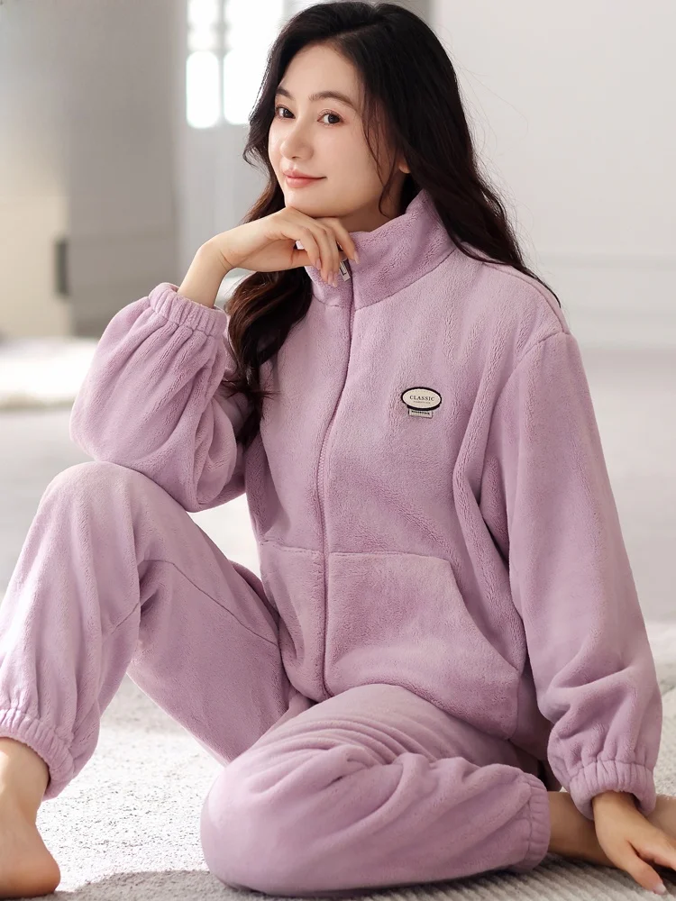 Langsha пижамы из кораллового флиса женские осенне-зимние утолщенные фланелевые на