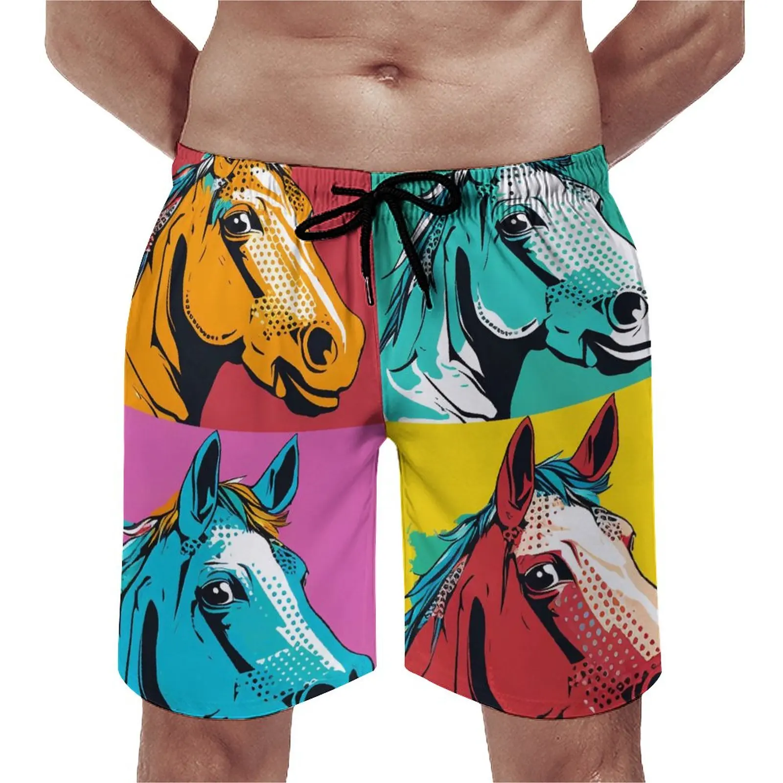 

Board Shorts Horse Retro Beach Trunks Pop Art Memes Style Male Quick Drying Sports Hot Sale Large Size Beach Shorts