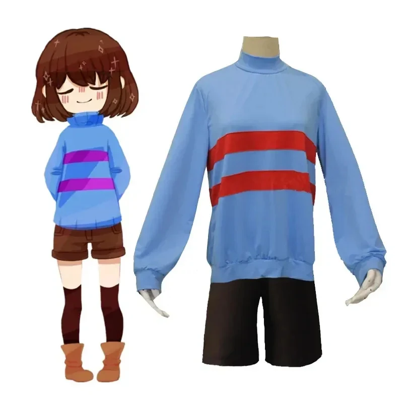 Костюм для косплея по анимеигре Undertale (Чара, Фриск): ожерелье, свитшот с высоким воротником, шорты, реквизит для Хэллоуина. (art.: 3920dbab5b690) - 3920dbab5b690