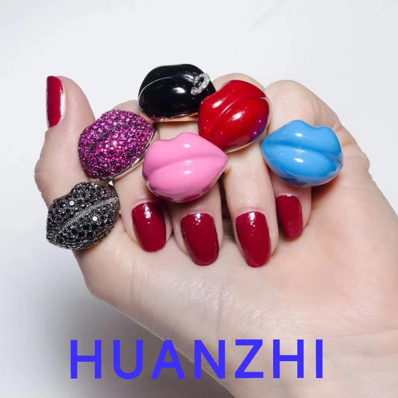 HUANZHI красное черное сексуальное кольцо с цирконием для губ модное креативное