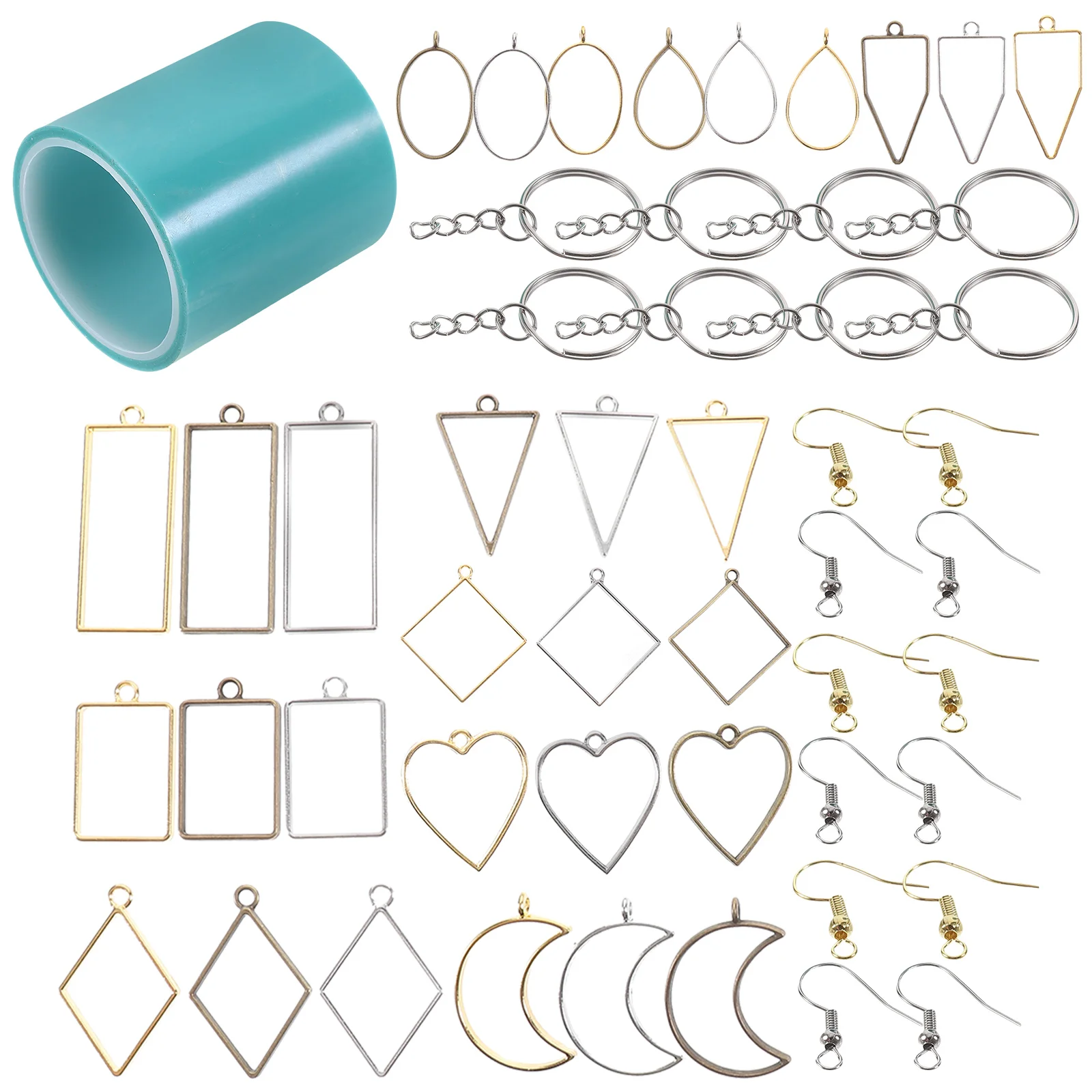 

55 Pcs Crafts DIY Metal Pendants Hand Jewelry Bezel Charms Making Keychain Frame Bezels Resin