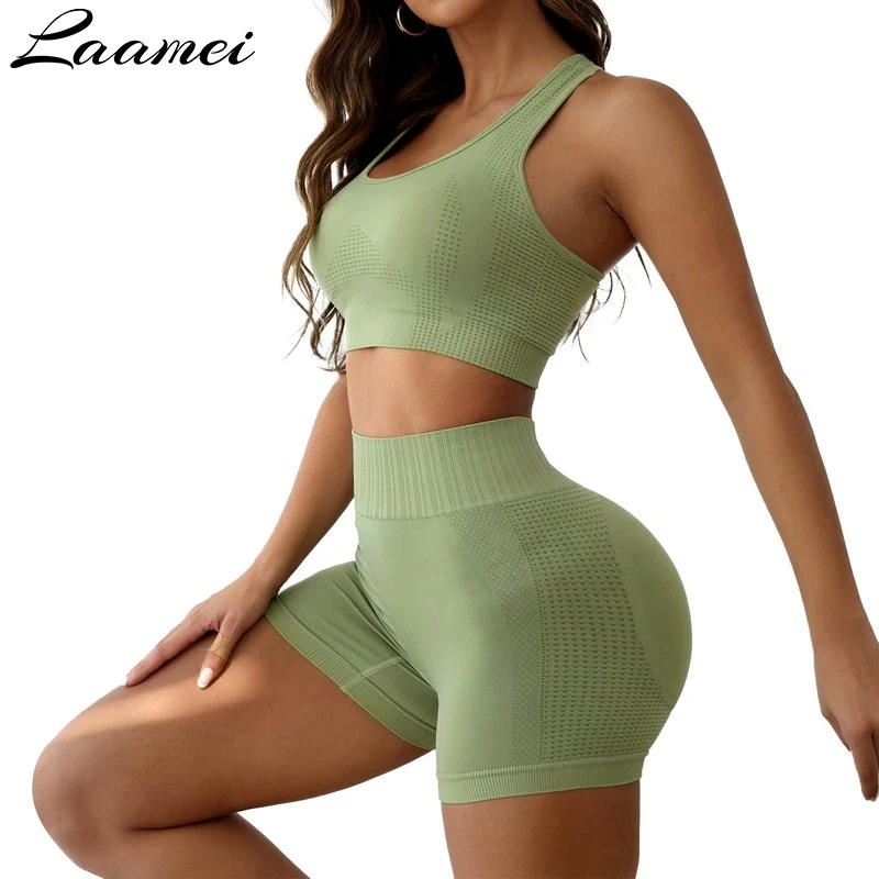 

Seamless Women Yoga Set Workout Shirts Sport Shorts Bra Gym Suits Fitness Shorts Crop Top High Waist Running Sports Sets
