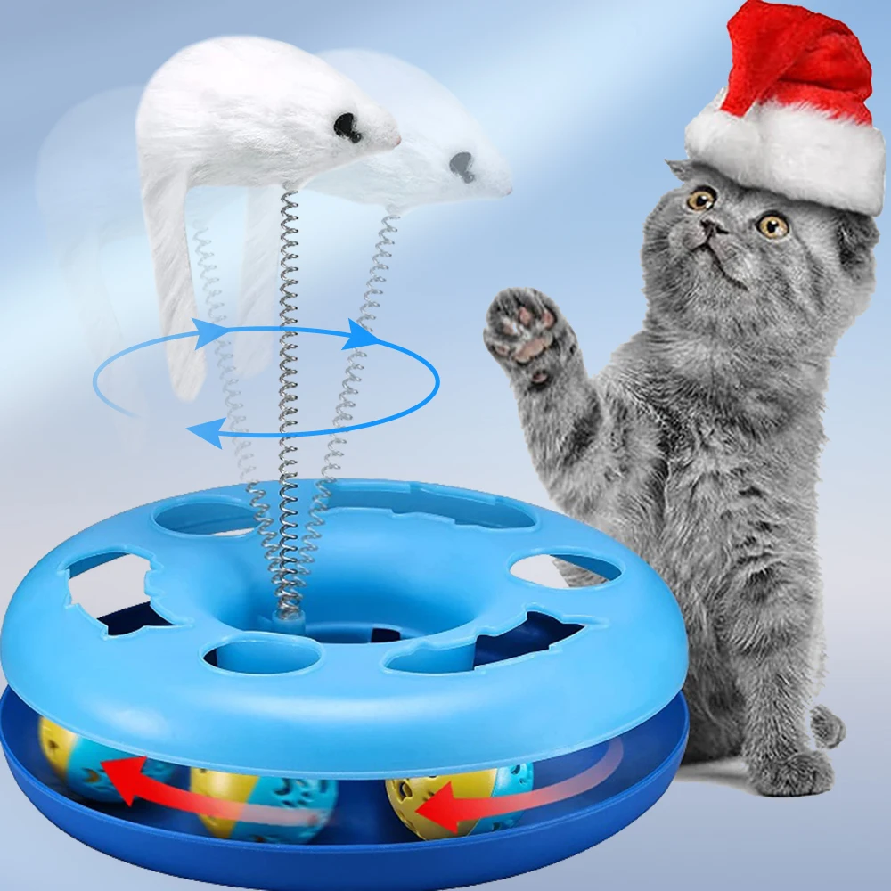 Funny Cat Toys for Indoor Cats Interactive Kitten Toys Roller Tracks with Catnip Spring Pet Toy with Exercise Balls Teaser Mouse