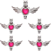 10pcs new romance heart wings charm pearl cage locket aromatherapy diffuser pendant necklace keychain for gift jewelry making