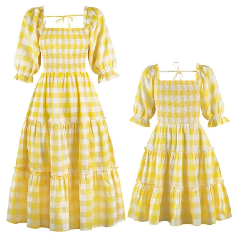 

Mother And Daughter Dresses Summer Family Matching Outfits Fashion Plaid Women Girls Princess Dress Mom Mommy and Me Clothes