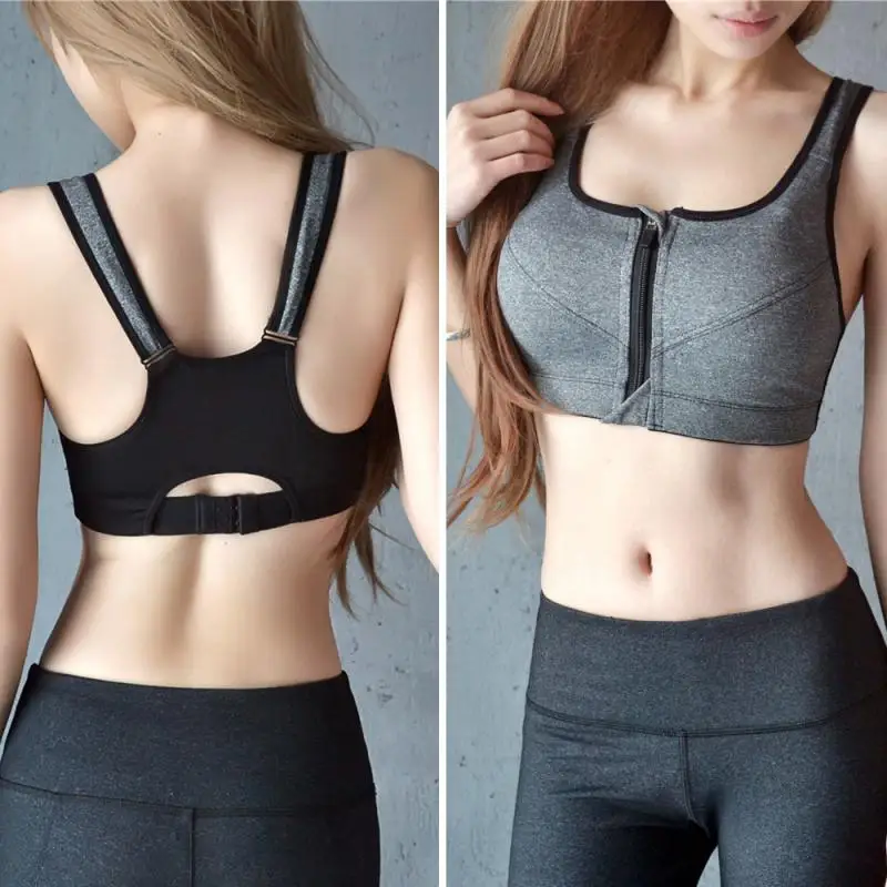

Модные женские бюстгальтеры с защитой от провисания, майка, топ на молнии, пуш-ап, спортивные противоударные дышащие спортивные топы для йог...