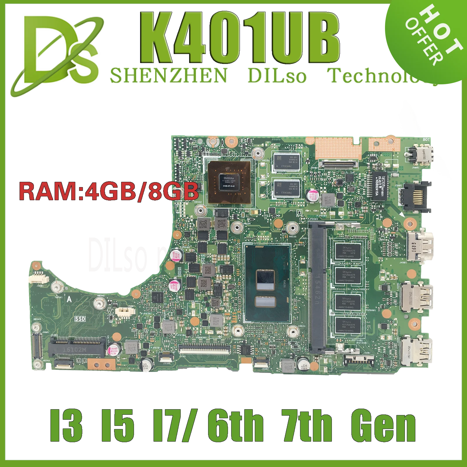 

KEFU K401UB Laptop Motherboard For ASUS K401U A401U K401UQK A401UQ V401UQ V401U Mainboard With 4GB/8GB RAM I3 I5 I7 6th 7th Gen