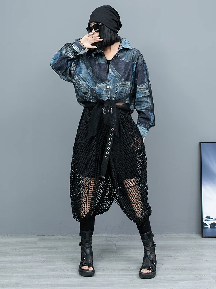 Женский костюм из двух предметов Джинсовая Лоскутная куртка с длинным рукавом и