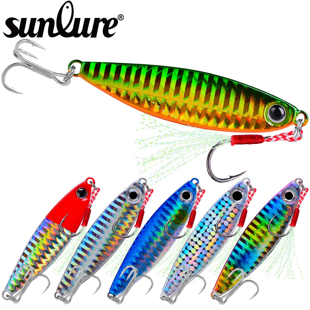 

Sunlure 1PC Fish Jig Fishing Lure 7G-10G-15G-20G-30G Metal Fishing Bait Scale Artificial Hard Jigging Baits With 2 Hooks