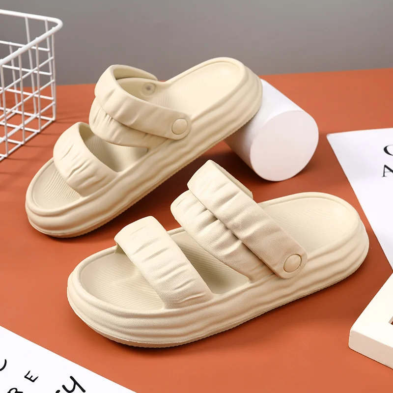 

Женские повседневные шлепанцы, сандалии на плоской подошве с открытым носком, пляжные шлепанцы со складками, лето 2022