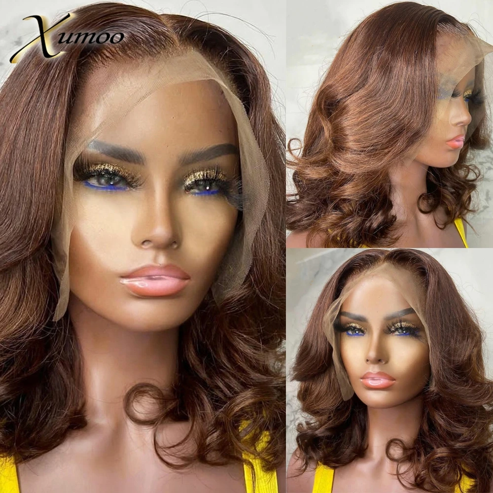 XUMOO Brown Color 13x4 Lace Front Wigs Wave Short Bob For Women Brazilian Remy Human Hair Gluelss Wigs with Baby Hair