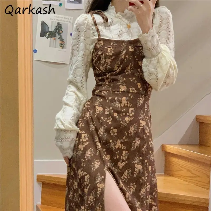 

Sleeveless Dresses Women Print Spaghetti Straps Simple Sweet All-match Beach Fashion Side-slit Design Female New Arrival Tunic