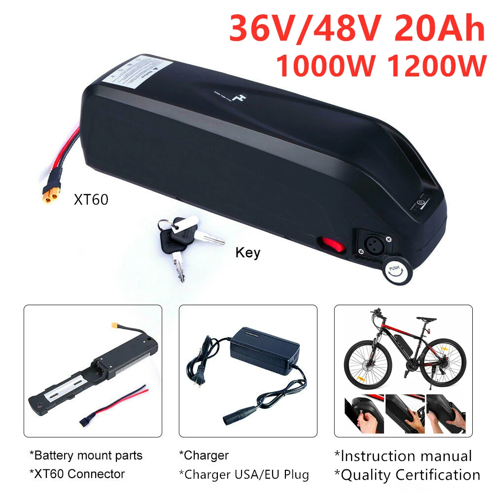 

18650 Batteries Electric Bike Battery Pack 48V 20Ah 36V 20Ah Cells Front Rear Hub /Mid Drive Bicycle Motor Kit with 2A Charger