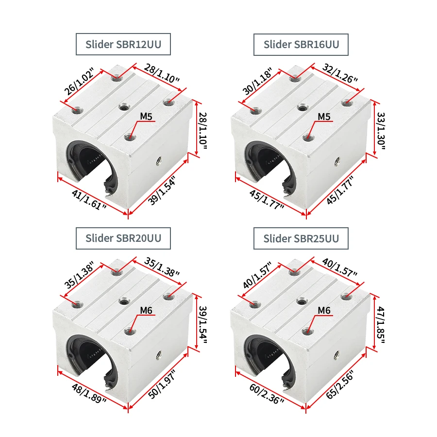 Фото SBR12UU SBR13UU SBR16UU SBR20UU SBR25UU SBR30UU SBR35UU SBR40UU SBR50UU Блок подшипников ползунка с стандартным отверстием Детали фрезерного станка с ЧПУ №2