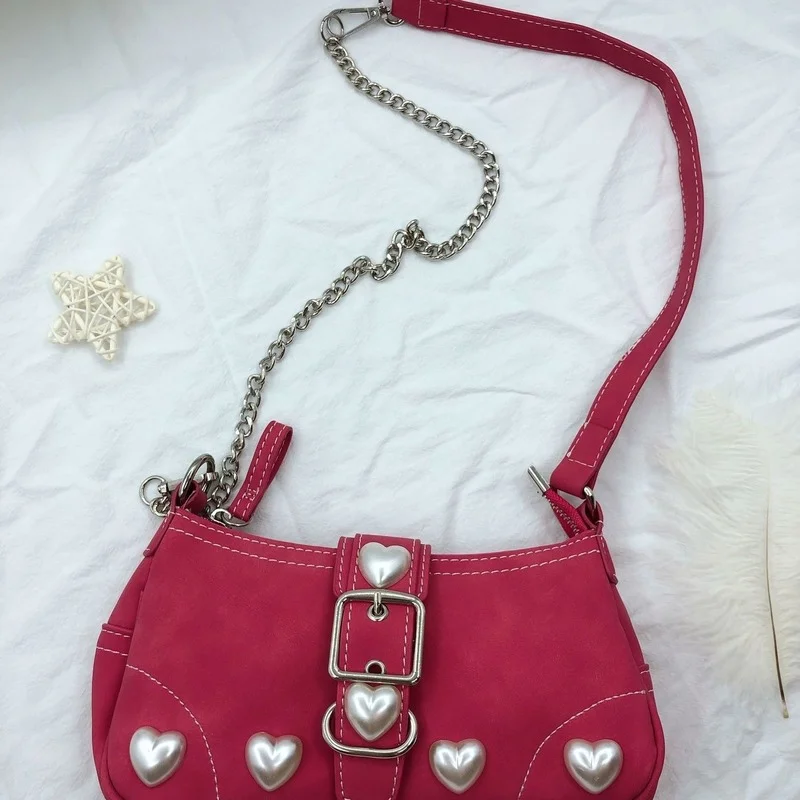 xiuya harajuku vintage female shoulder bag 2022 rose red heart japanese goth lolita bag female handbags mobile phone pouch purse free global shipping