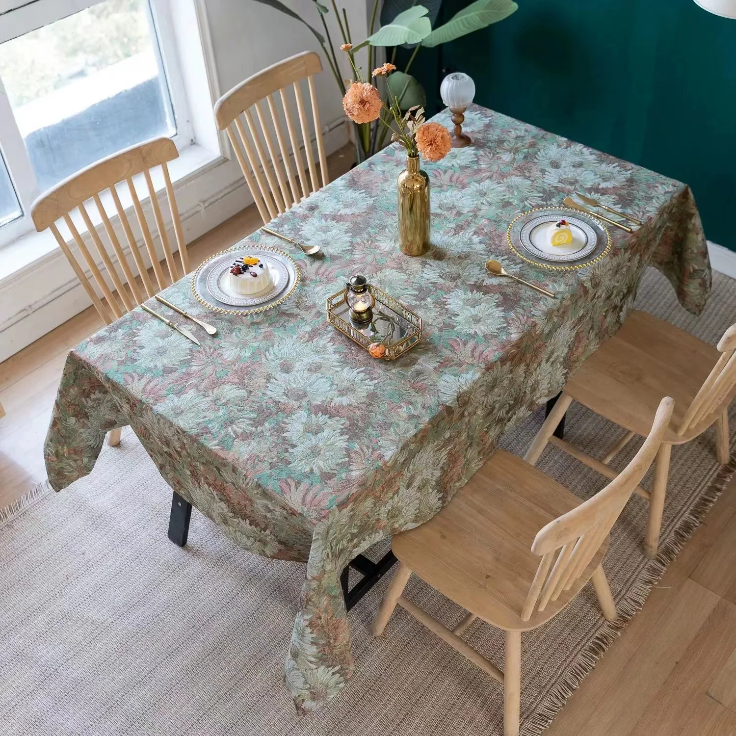 

Floral Tablecloth for Dining Table Rectangular Table Cloth Retro Sunflower Oil PaintingHome Fabric Table Cover Kitchen Decor