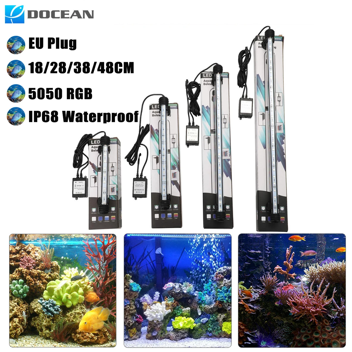 

DOCEAN Aquarium Fish Tank LED Light RGB Colorful Underwater Submersible Light Bar Waterproof 5050 SMD Aquatic Lamp With Remote