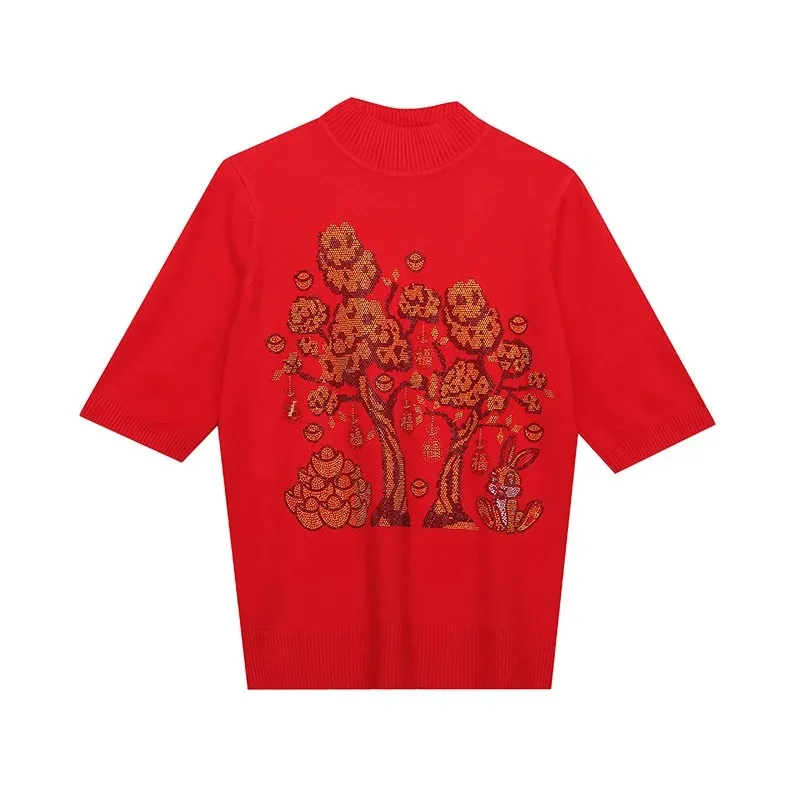 Весна 2023 новый вязаный пуловер с вышивкой в виде года кролика свитер женский