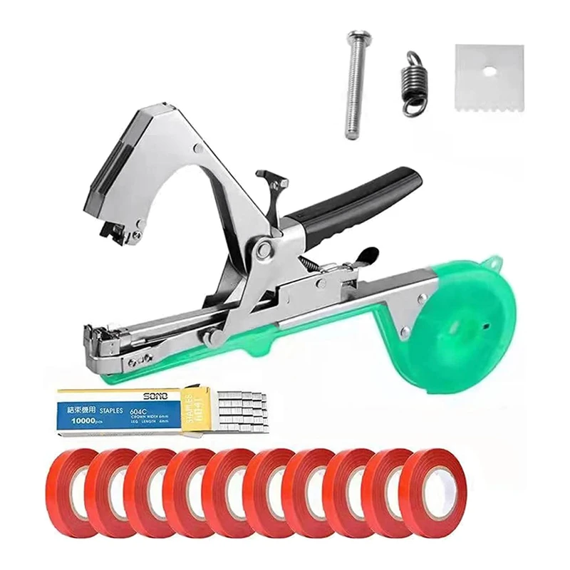 

GTBL Plant Tying Machine, Vine Tying Machine Gardening Tape Tool Plant Binding Machine With 10 Rolls Of Tape 1 Box Of Staple