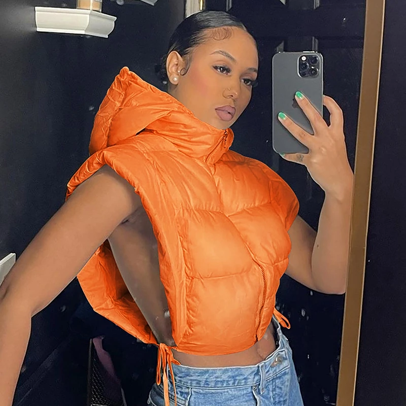 Пикантная укороченная куртка-пуховик HAOYUAN жилет без рукавов на молнии толстовки