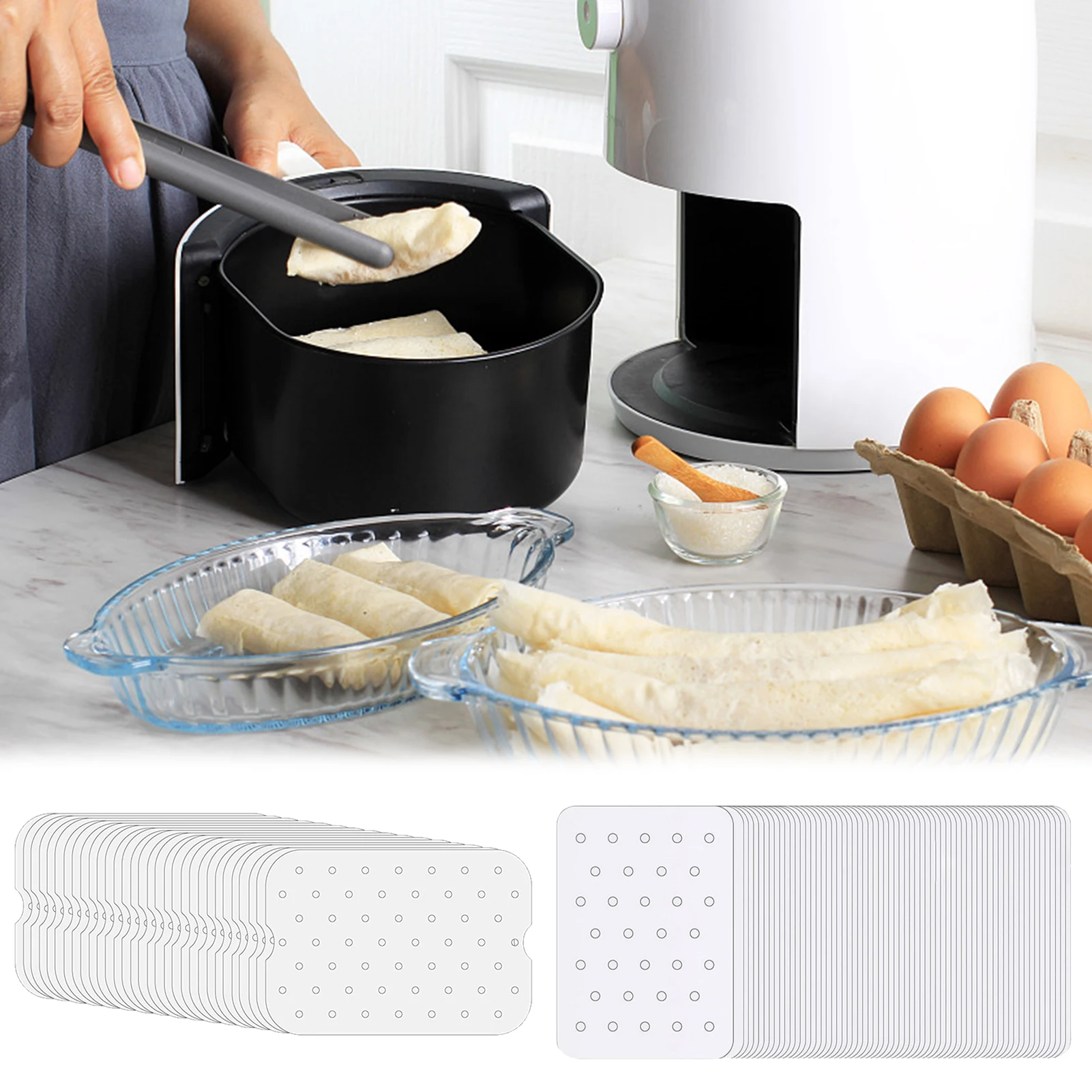 

100Pcs Air Fryer Liners Air Fryer Double Air Fryer Parchment Liner Nonstick Bamboo Steamer Liner Steaming Basket Oven Baking