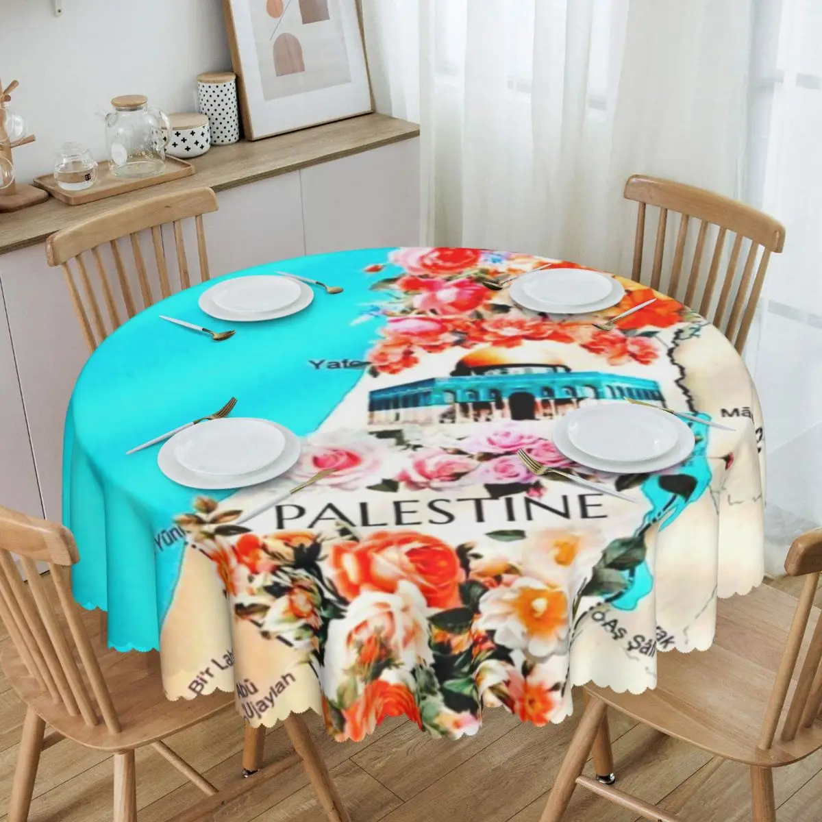 

Скатерть с изображением цветов, карты Палестины, круглая Водонепроницаемая скатерть, скатерть для столовой 60 дюймов