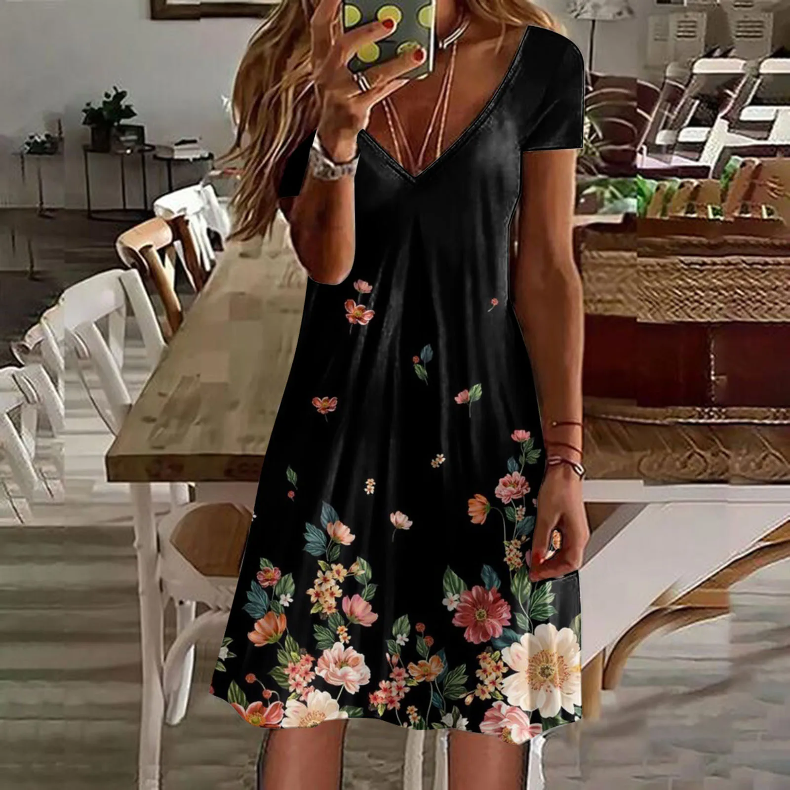 

Ladies Summer Short Sleeve Fashion Dress V Neck Swing Flowy Womens Beaded Halter Homecoming Dress Short Tulle Prom Dress