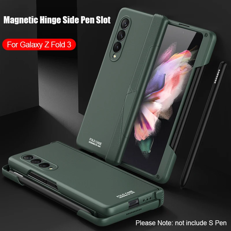 

Чехол для Samsung Galaxy Z Fold 3 5G, чехол с магнитными петлями, боковой S слот для ручки, матовая Противоударная задняя крышка для Samsung Z Fold3, чехол
