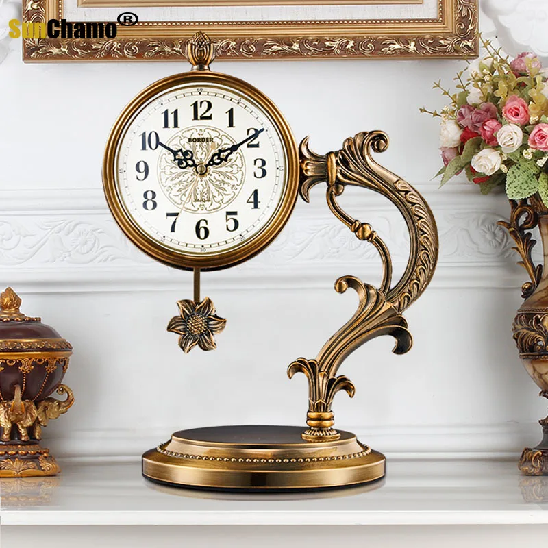 

Simple Vintage Table Clock Pendulum Clock Living Room Bedroom Desktop Decor Europea Style Craft Mute Desktop Clock Ornaments