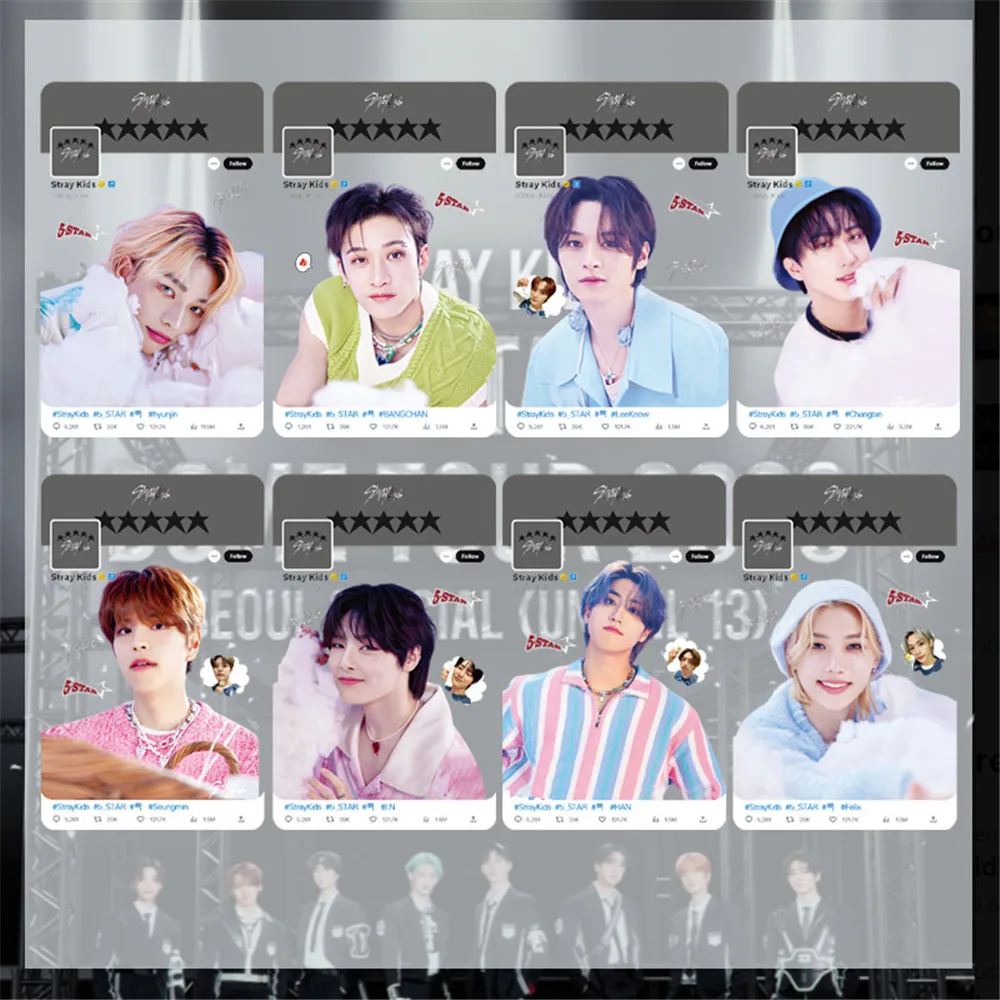 

Kpop 8pcs Stray Kids Photocard LOMO Card 5 Star Postcards Hyunjin Felix Bangchan Lee Know Han Cards Gift Fans Collection