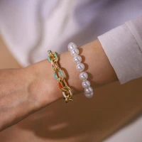 ingesight z double layer rainbow drip oil cross aluminum chain pearl bracelets for women 2022 fashion charm hand accessories