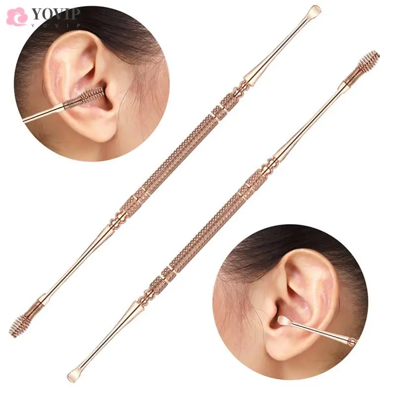 

1pcs Earwax Curette Spoon Care Ear Clean Tool Double Head Stainless Steel Spiral Earpick Ear Scoop Earwax Digging Tools