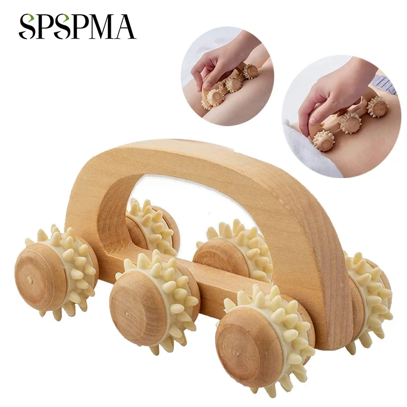 1 Шт. Деревянный Ручной Массажный Роликовый Терапевтический Массажер Для Тела