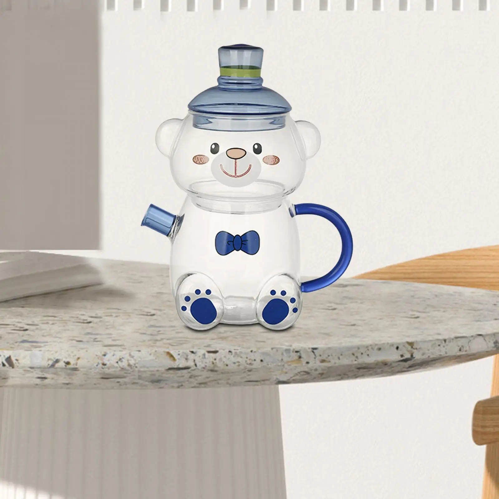 

Glass Water Pitcher with Glass Cup Water Cup Cute Bear Shaped Water Jug Glass Pitcher for Office Bedside Restaurant NightStand