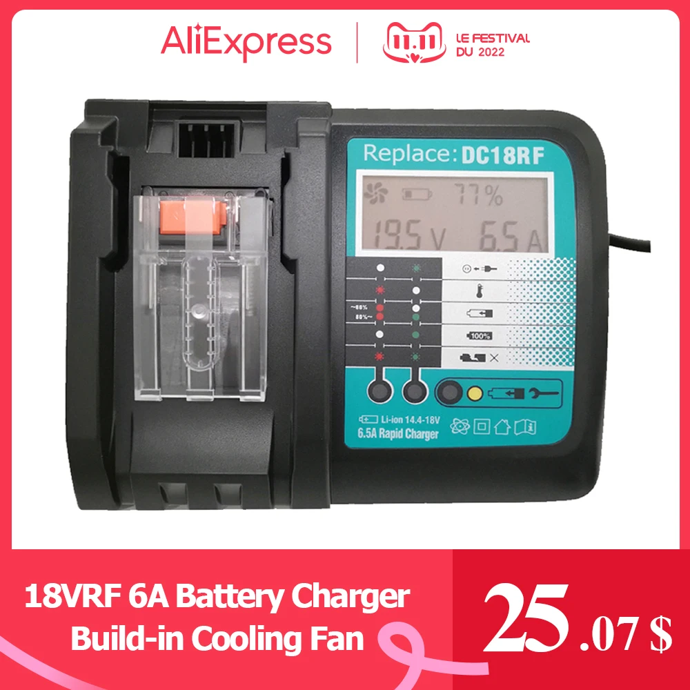 

DC18RF 6A Charger Tool Charger For Makita BL1830 BL1840 BL1850 BL1860 BL1430 BL1440 14.4V 18V Power With Cooling Fan