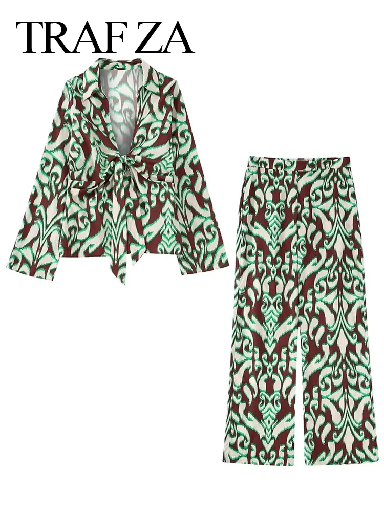 

Кардиган женский с принтом, на шнуровке, с прямыми брюками