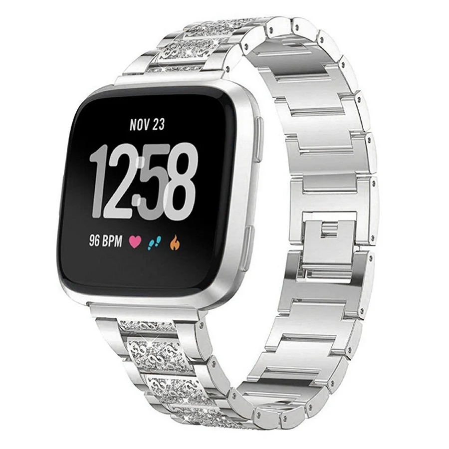 Stainless Steel Wristband for Fitbit Versa 2/Versa Lite Bands with Bling Diamond Fit bit Versa Bracelet Strap for Woman Gold