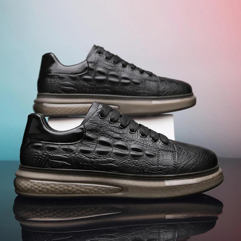 

Luxury Brand Mens White Casual shoes Top Quality Platform Soft Popcorn Sole Men Sneakers Genuine Leather Black Comfy Mocassin