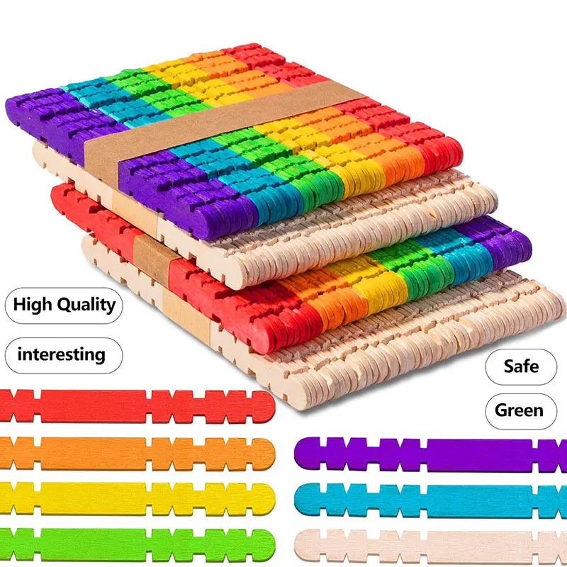 50Pcs Wooden Popsicle Sticks Natural Wood Ice Cream Sticks Creative Kids Puzzle DIY Hand Crafts Art Ice Cream Lolly Cake Tools images - 6