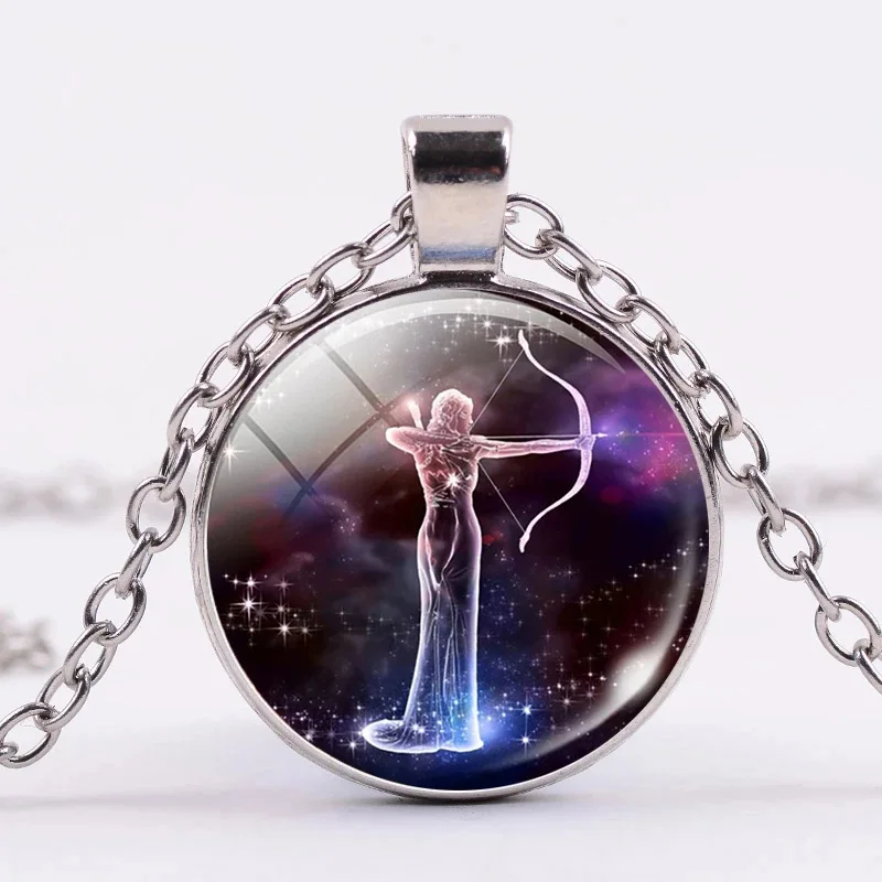 

12 Constellation Necklace Zodiac Signs Cabochon Glass Taurus Libra Scorpio Pendant Necklace For Women Men Jewelry Birthday Gifts