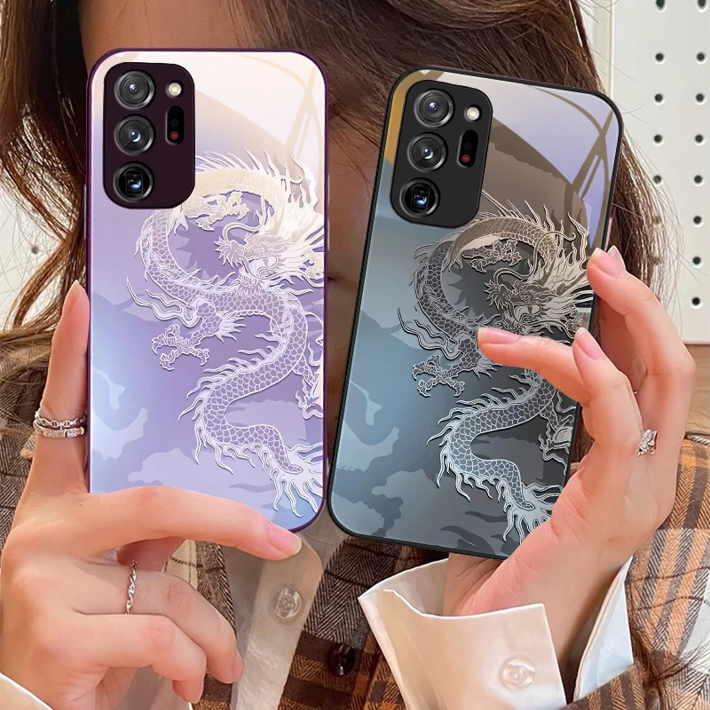 Gradient Dragon For Samsung Galaxy Note 8 9 10 PRO 20 Ultra A01 02 03 Core 04E 4G 12 13 5G Tempering Glass Phone Case
