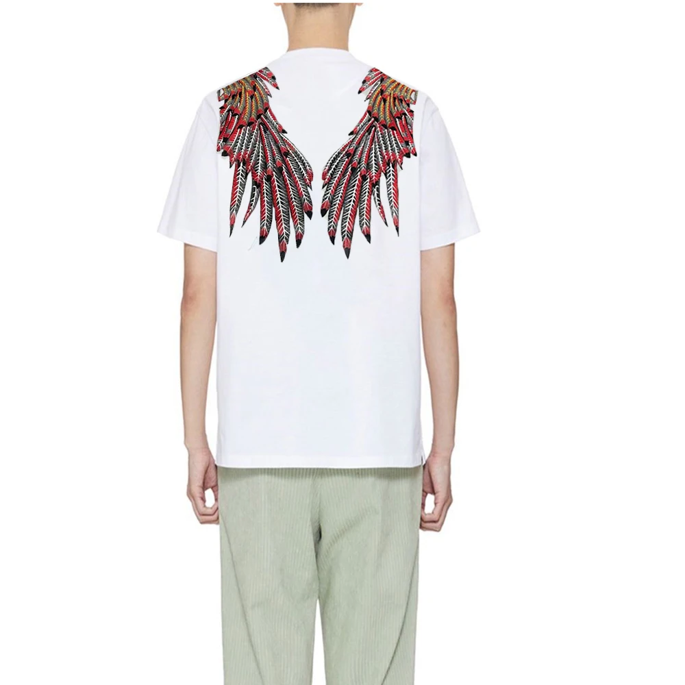 

New Luxury Brand Fashion Men 100% Cotton T-Shirt Hip Hop Feather Large Print Oversized Streetwear Tee Man Clothing High Quality