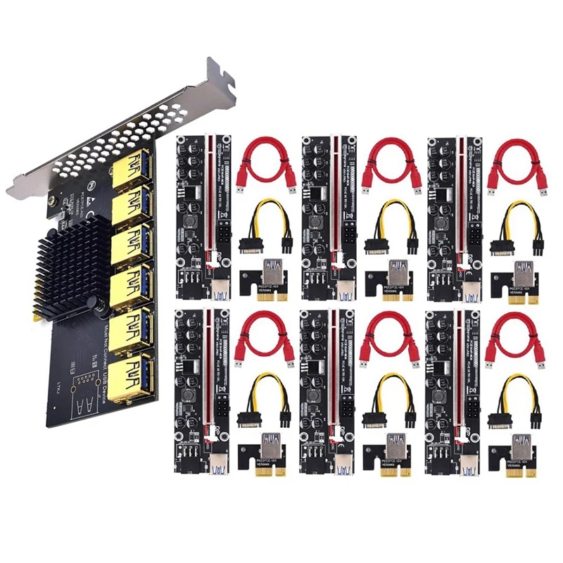 PCI Express Multiplier PCIE 1 To 6 Port USB 3.0 Hub PCI Express 1X 4X 8X 16X VER011 PRO Extender Riser For BTC Mining