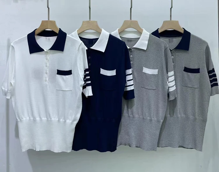

High Quality TB Korean Fashion Summer Short Sleeved Polo Shirt Knitwear Puppy T-shirt College Style Female Lapel OL Fashion Top