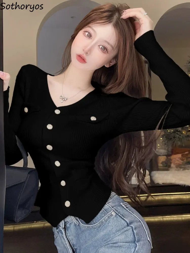 

Cardigan Women Slim Sexy Minimalist Pure Design Temperament All-match Stylish Korean Style Ins Autumn Sweater Ladies Cozy Casual