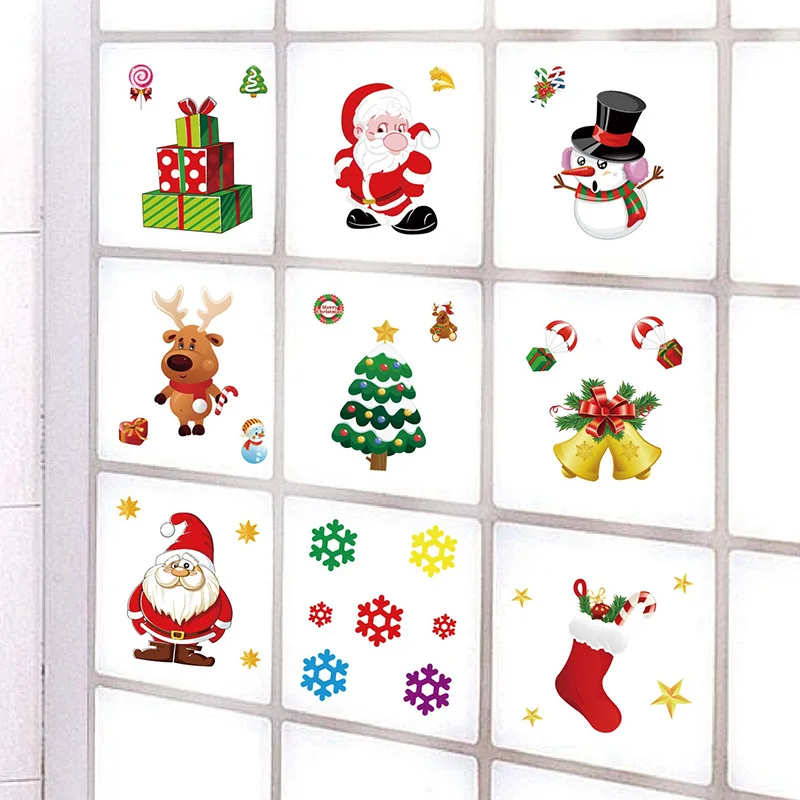 

Christmas Sticker Removable Window Glass Refrigerator Stickers Christmas Decorations For Home Santa Snowman New Year applique