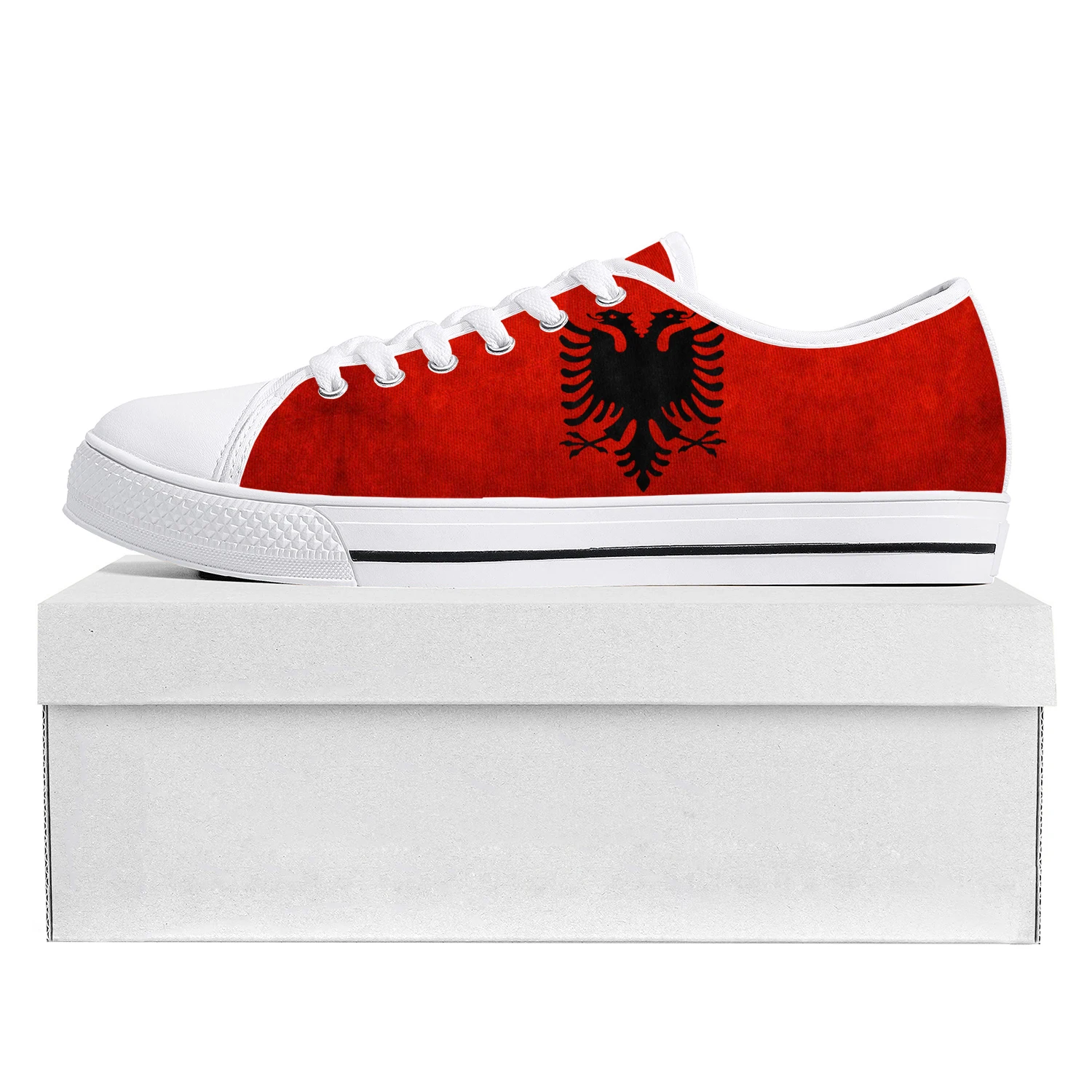 

Кеды с флагом Албании, низкие кроссовки, холщовые, повседневная обувь для мужчин и женщин, для подростков, обувь на заказ